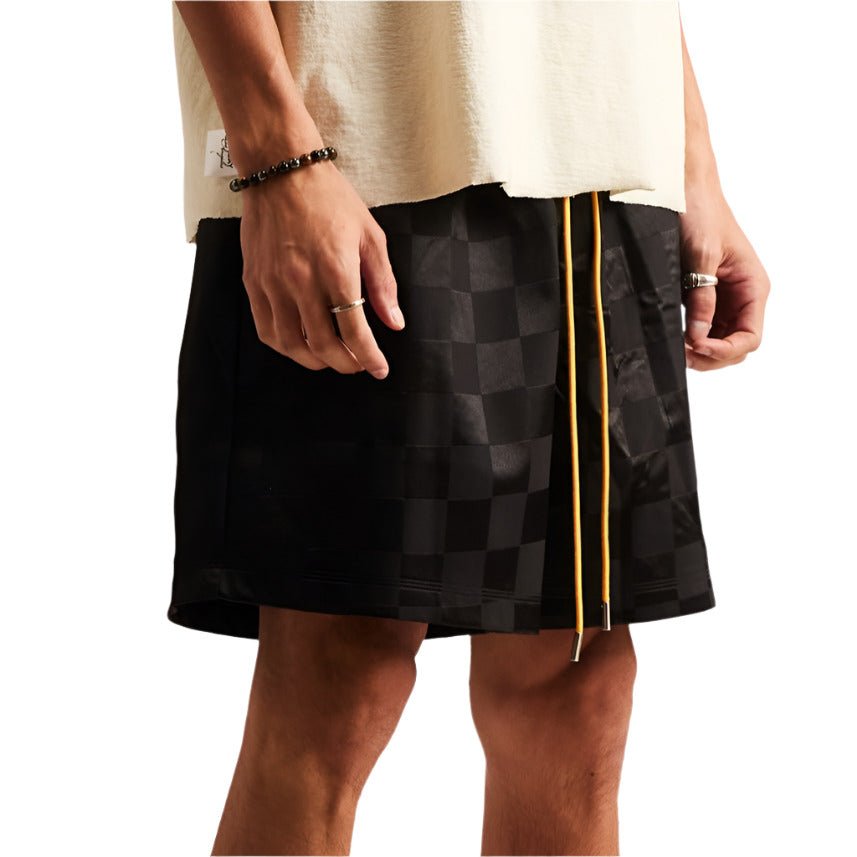 Diet Starts Monday Checkered Nylon Short-Black
