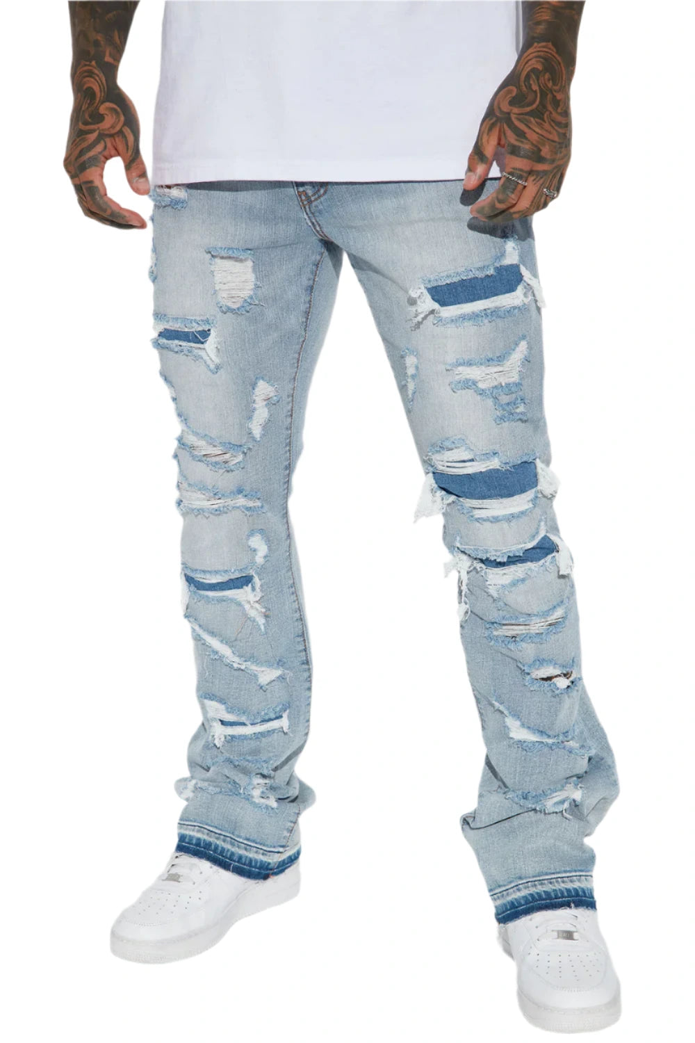 jone(s) In the Mix Slim Ripped Flare Jeans - Medium Wash
