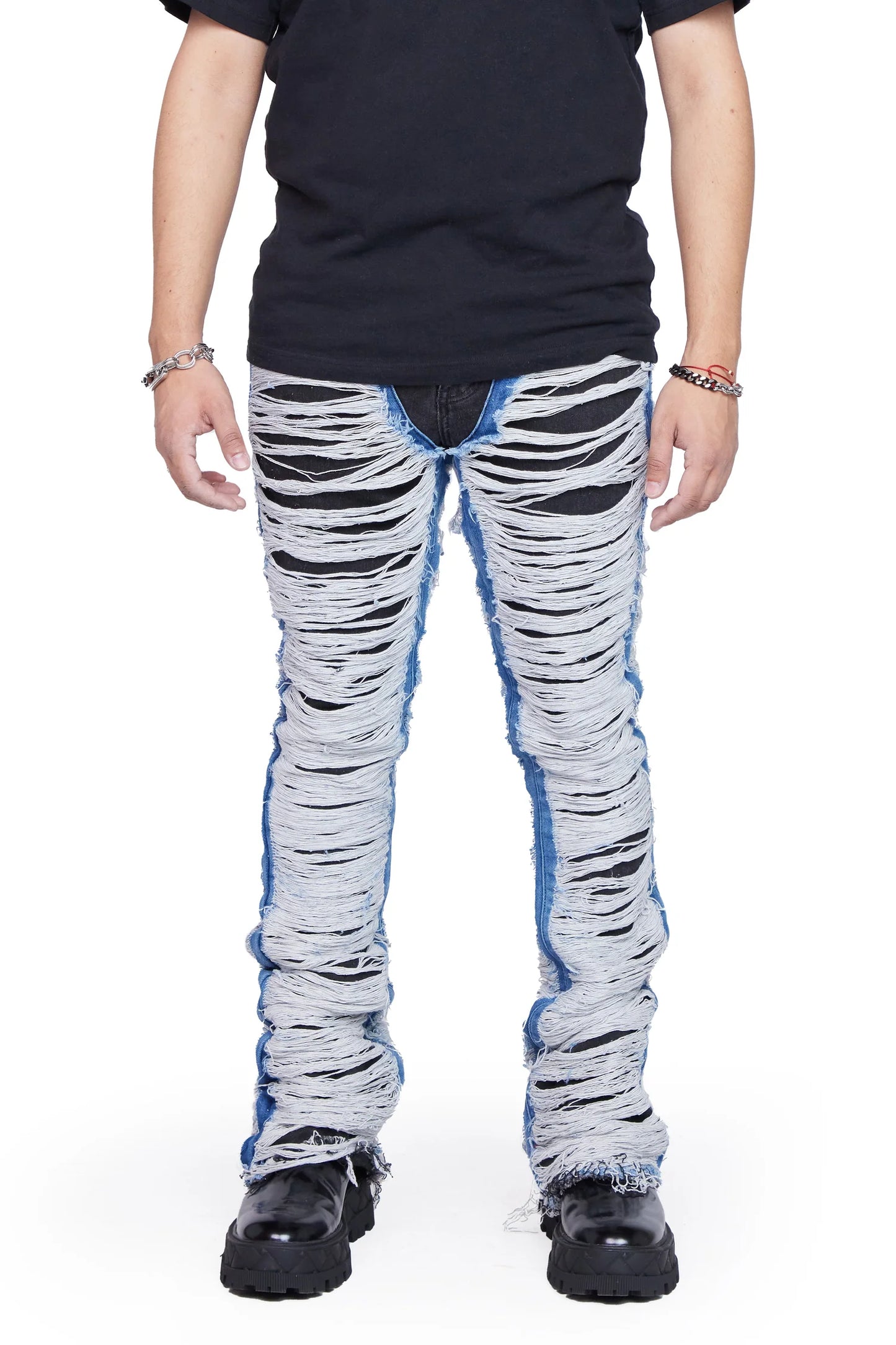 Valabasas "RAVAGED" BLACK BLUE STACKED FLARE JEAN
