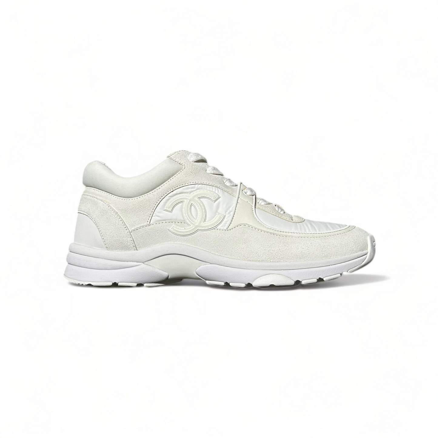 Chanel CC Suede Runner White Size 38.5 Women New