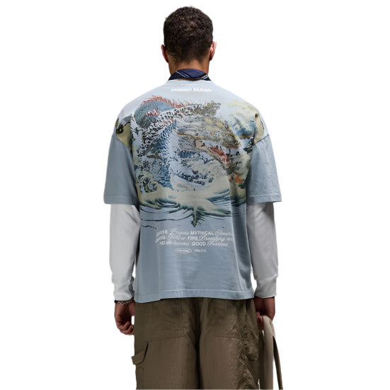 CRIMINAL DAMAGE DRAGON WAVE T-SHIRT Washed Blue