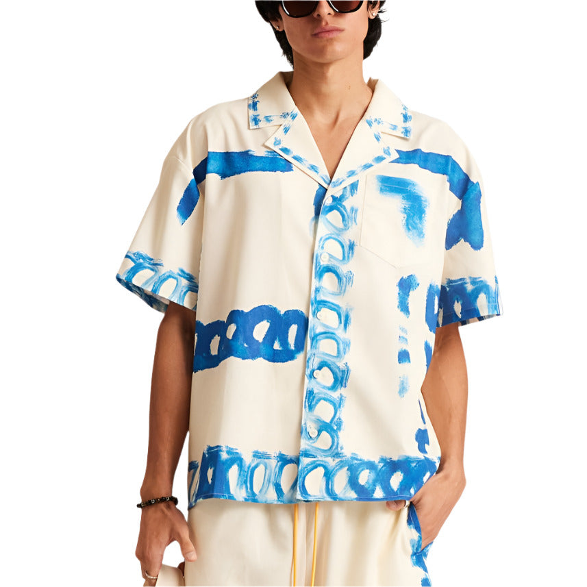 Diet Starts Monday Strokes Button Up Shirt-Cream/Blue