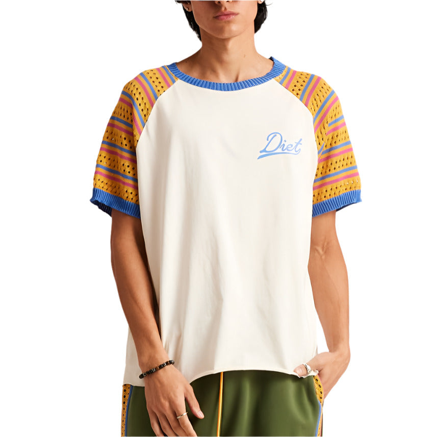 Diet Starts Monday Crochet Raglan Tee-Cream/Yellow