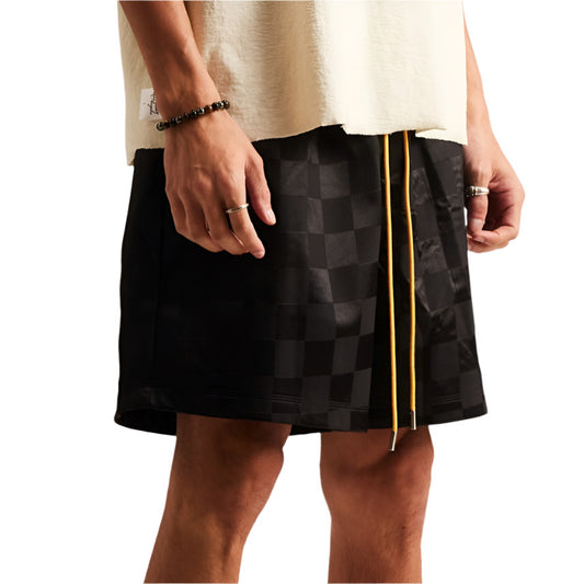 Diet Starts Monday Checkered Nylon Short-Black