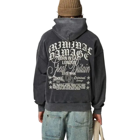 CRIMINAL DAMAGE LOGO MANIA HOODIE WASHED GREY