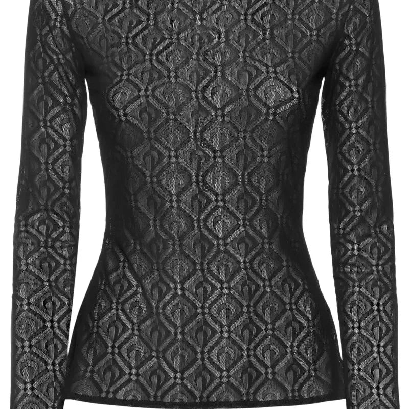 Marine Serre Moon Diamant jacquard mesh l/s top womens Black