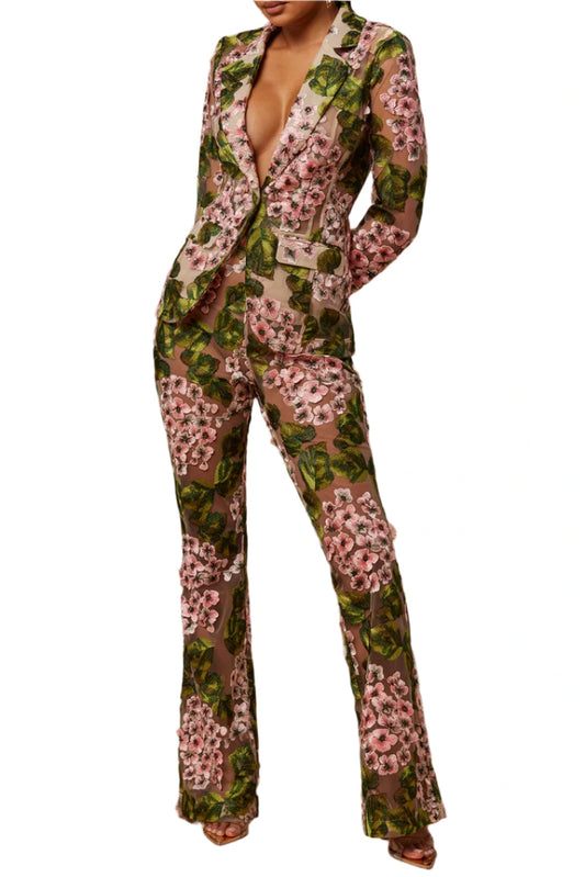 jone(s) Embroidered Blazer and Pant Set