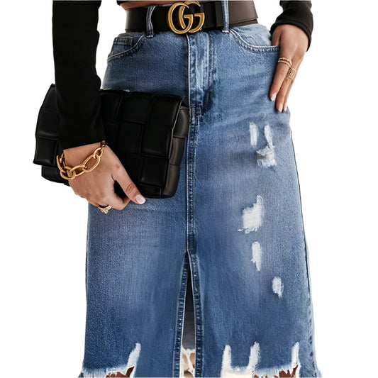 jone(s) Women Distressed Denim Skirt - Medium Wash