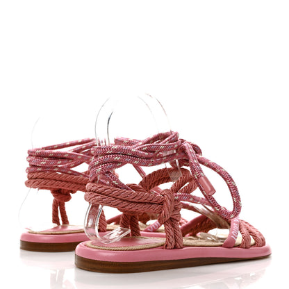 Louis Vuitton Fabric Maia Rope Flat Sandal Rose Clair Size 38 Women