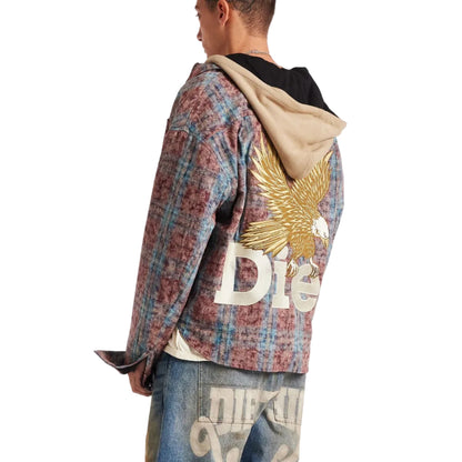 DIET STARTS MONDAY Eagle Hooded Flannel Acid Wash