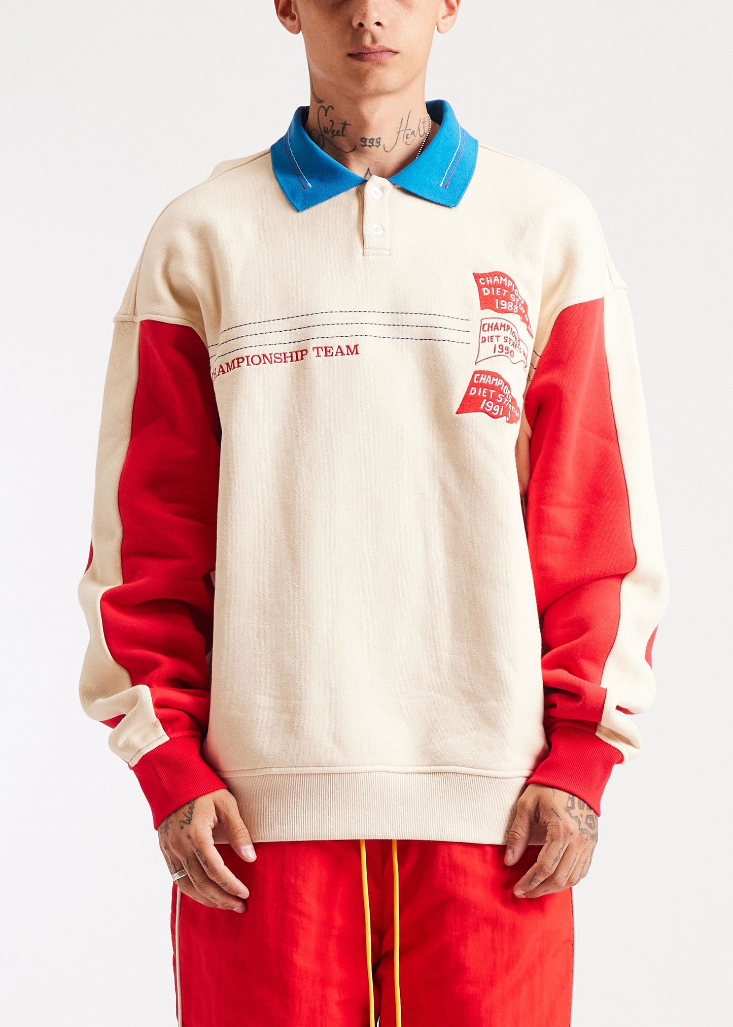 DIET STARTS MONDAY Champion Sport Pullover Antique White & Red