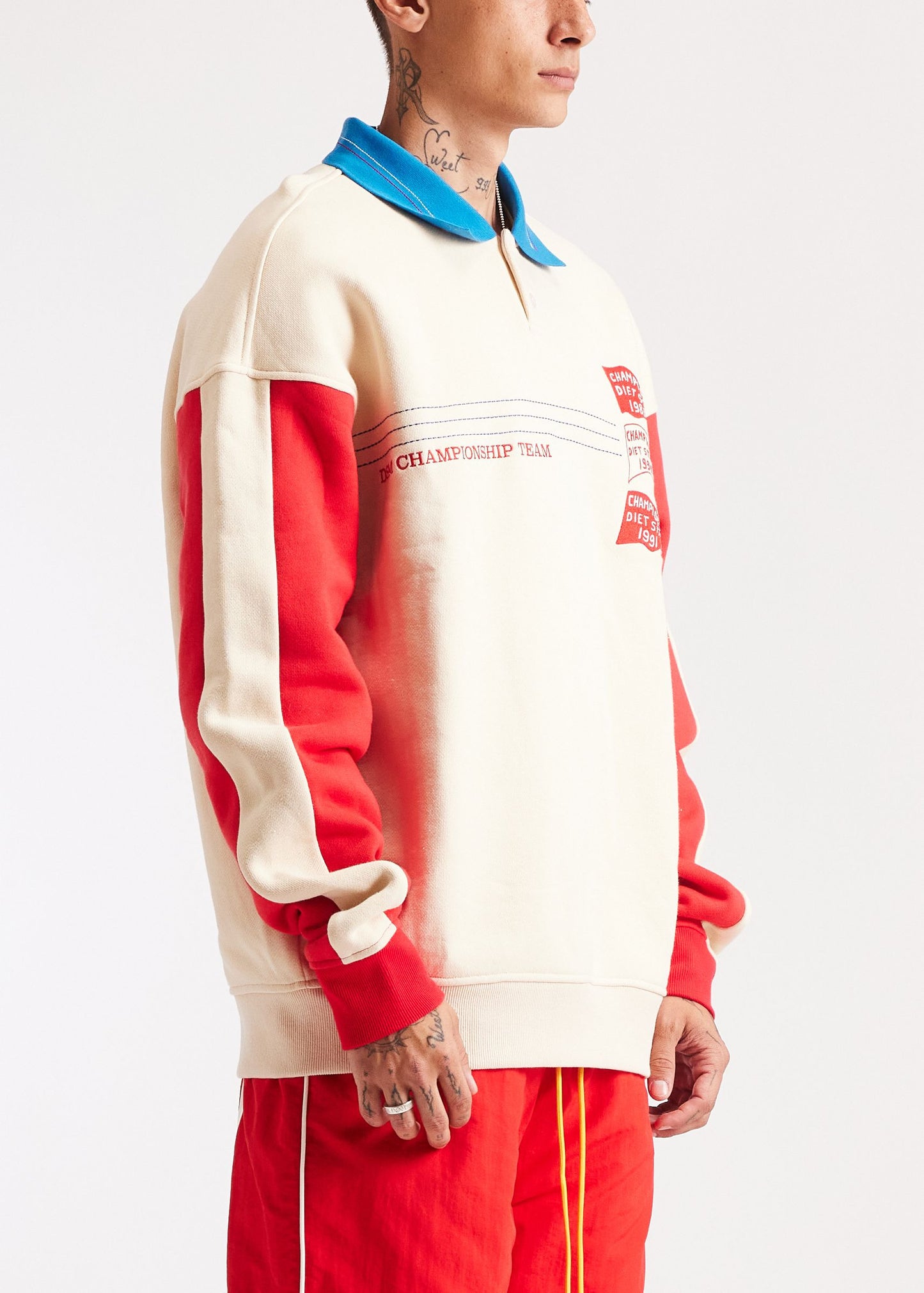 DIET STARTS MONDAY Champion Sport Pullover Antique White & Red