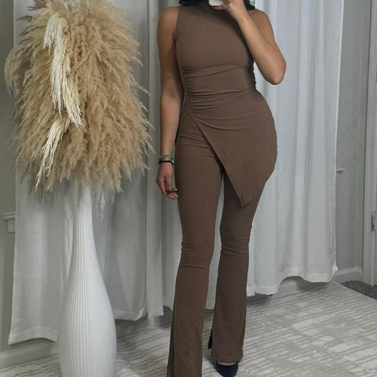 Cataleya Ashley Ribbed Pant Set Taupe