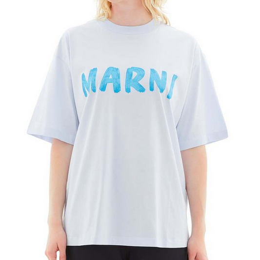 Marni Logo Organic Cotton Jersey T-Shirt Light Blue