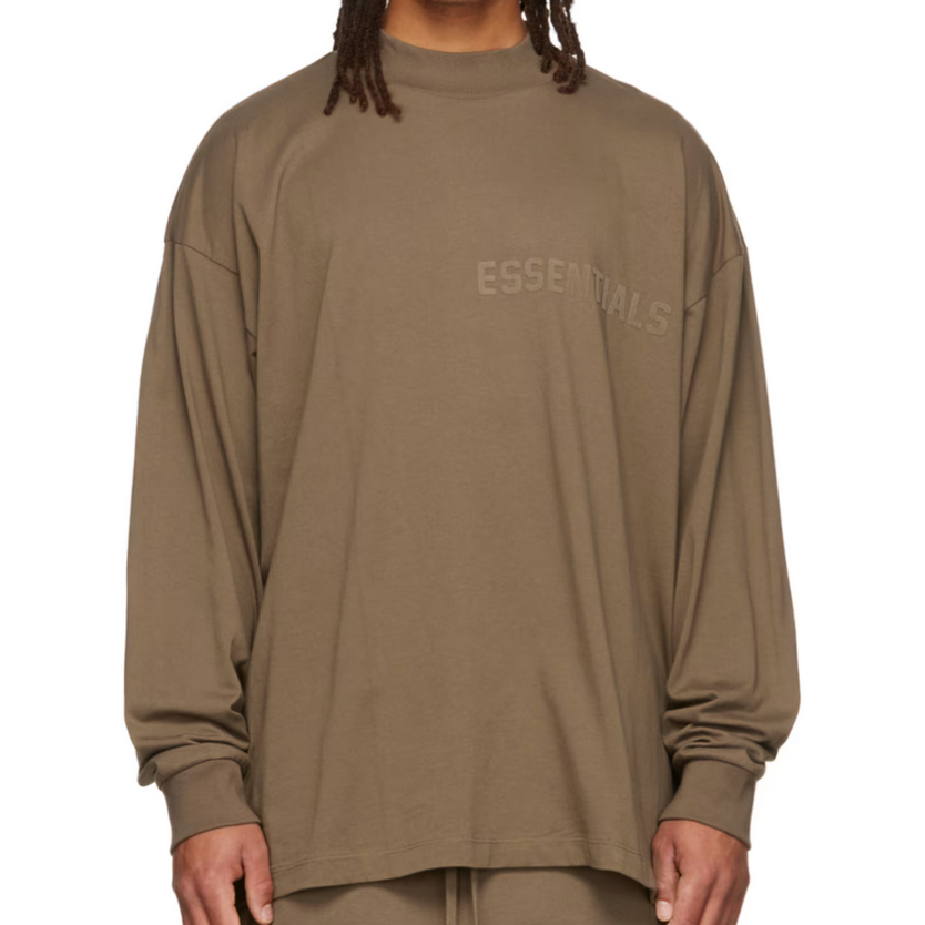 Fear of God ESSENTIALS Brown Flocked Long Sleeve T-Shirt