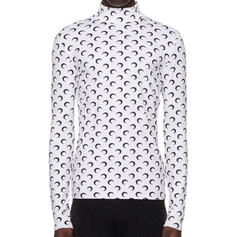 Marine Serre White All Over Moon Turtleneck