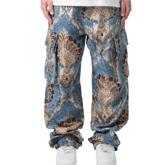 jone(s) Baggy Jacquard Floral Cargo Pant Blue size 36