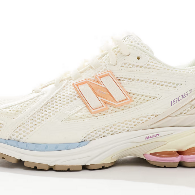 New Balance 1906 sneakers in white with blue and pink