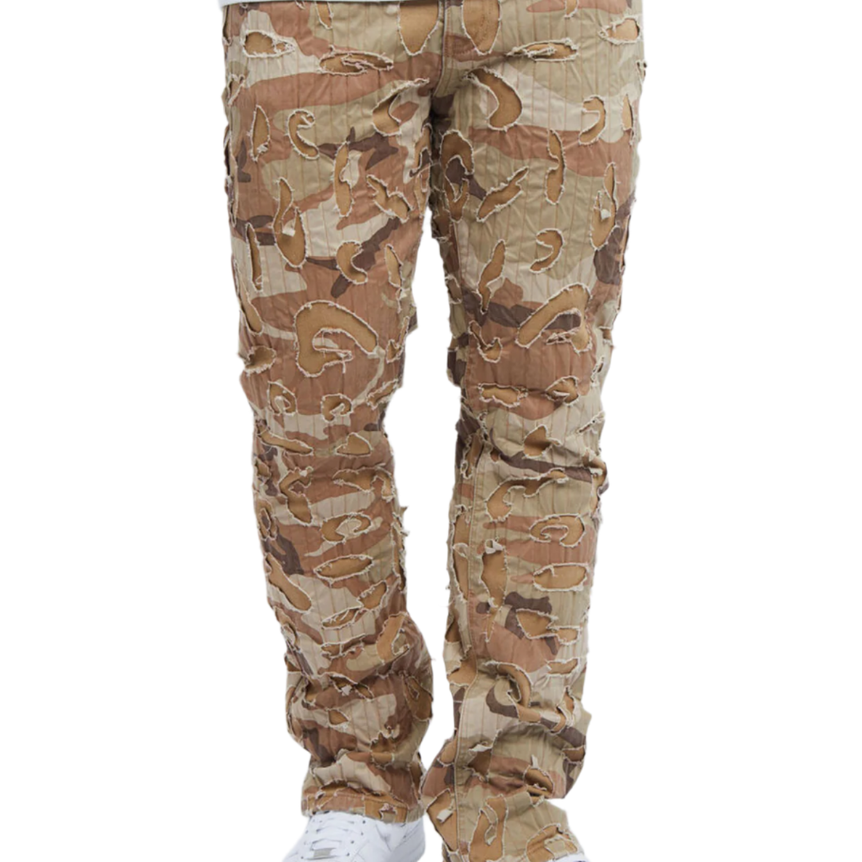 Amicci FRANCO Camo Shredded Denim Flare Jean Sand