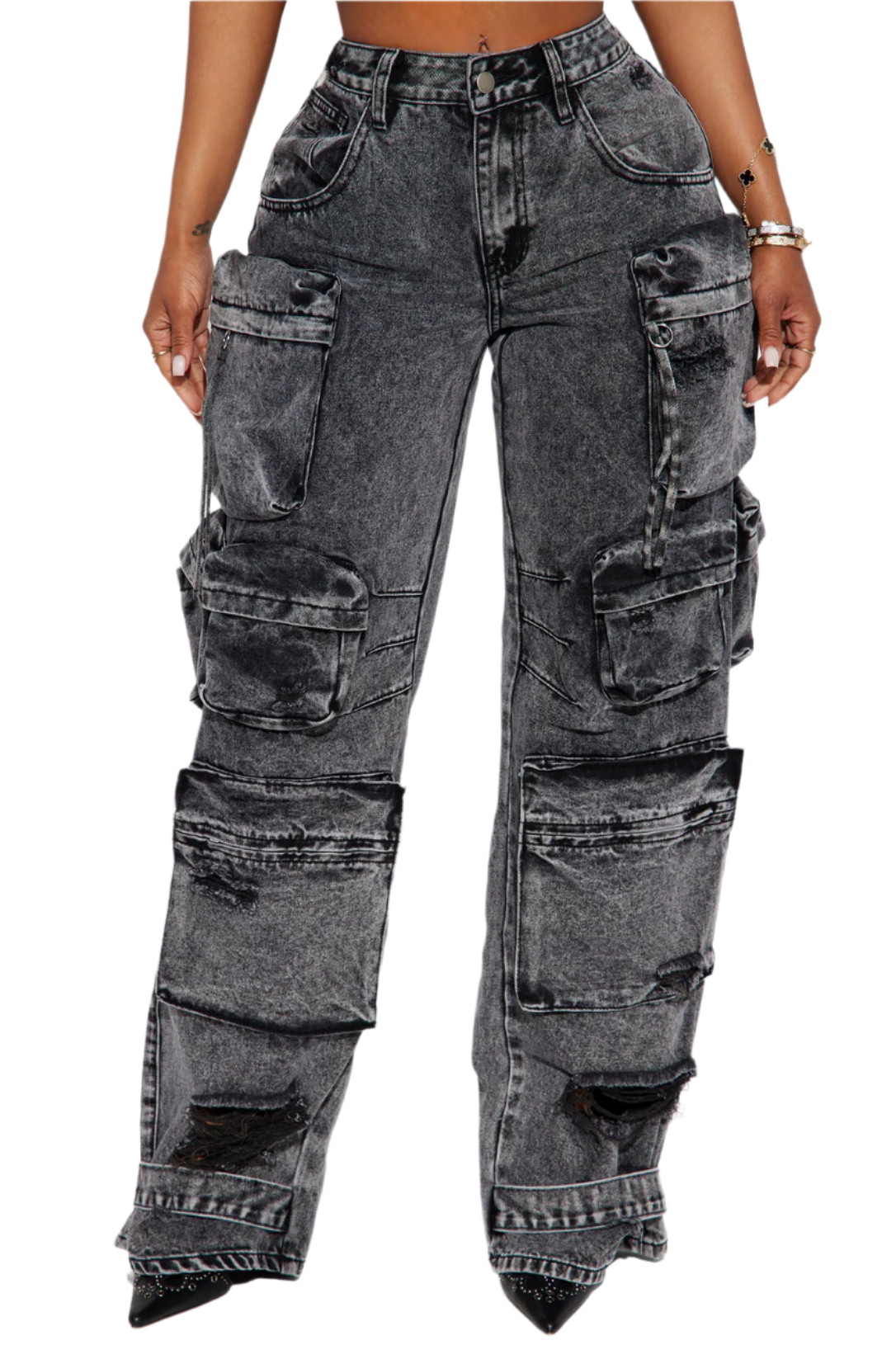 jone(s) Women's Ripped Cargo Jean Black Wash