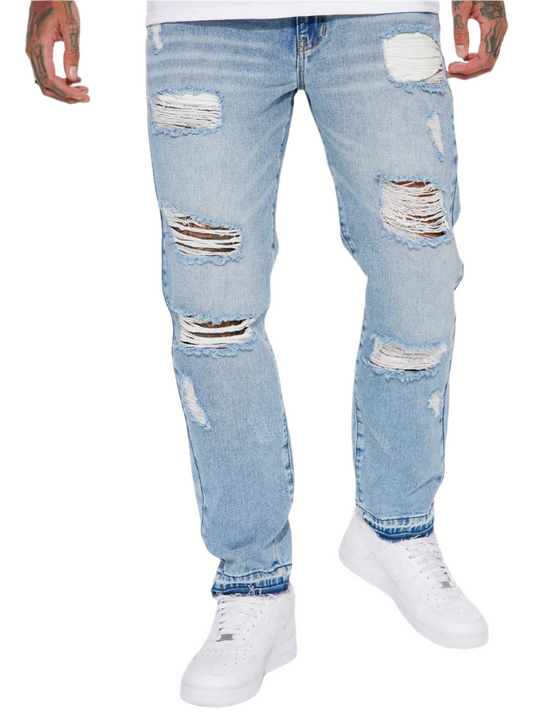 jone(s) Ripped Straight Jeans - Medium Wash