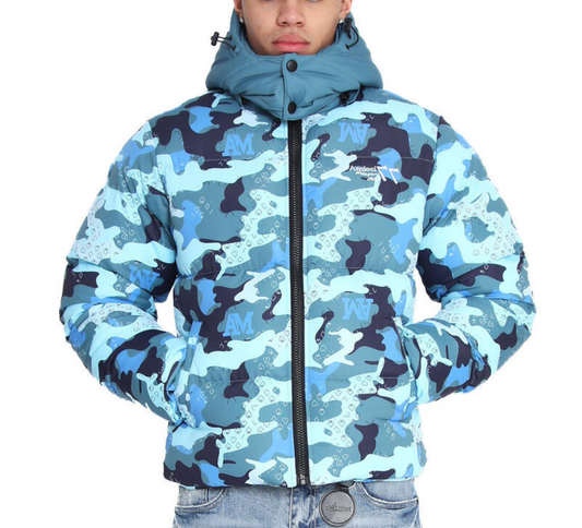 Amicci DONTE PRINTED PUFFER JACKET BLUE