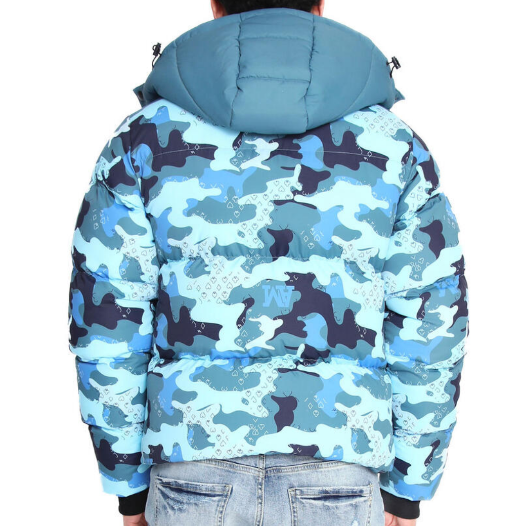 Amicci DONTE PRINTED PUFFER JACKET BLUE