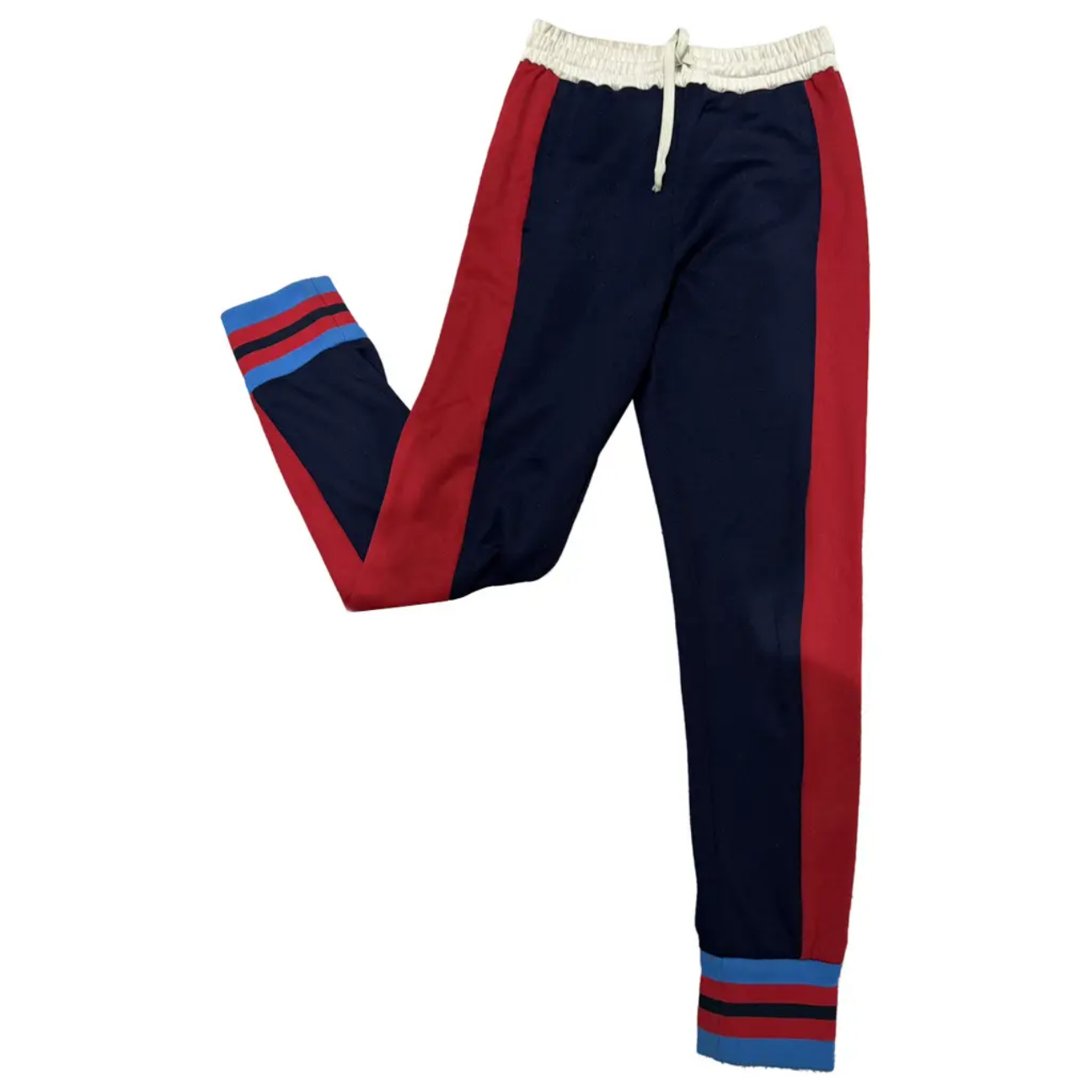 Gucci Pants-By Alessandro Michele-Blue, Red & White-Slit Pockets-Elasticized Waist