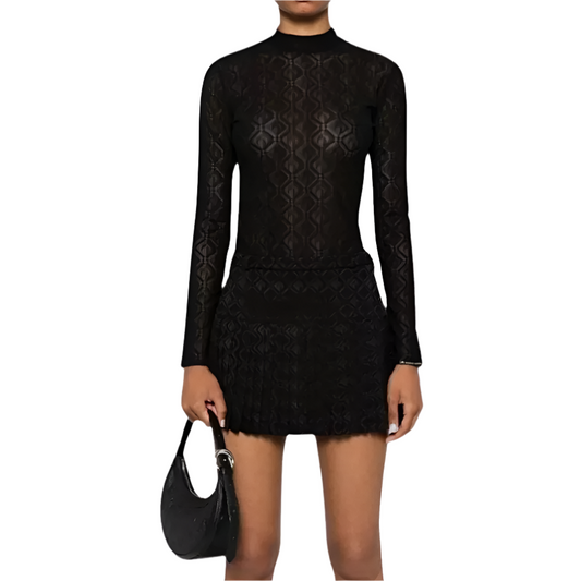 Marine Serre Moon Diamant jacquard mesh l/s top womens Black