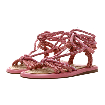 Louis Vuitton Fabric Maia Rope Flat Sandal Rose Clair Size 38 Women