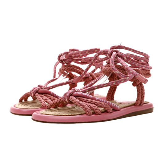 Louis Vuitton Fabric Maia Rope Flat Sandal Rose Clair Size 38 Women New