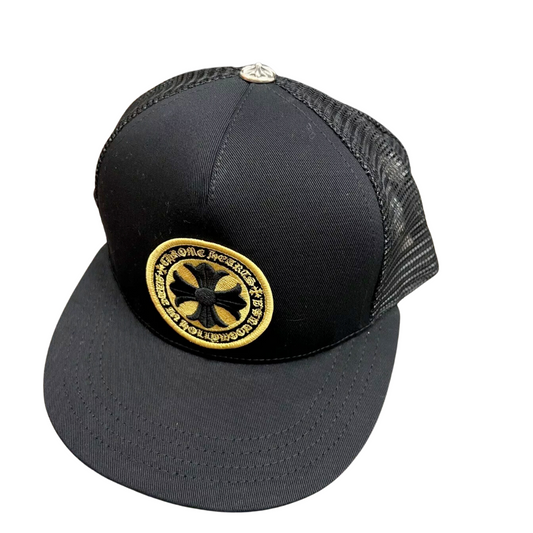 Chrome Hearts + Logo Trucker Black Yellow Baseball Cap Snapback