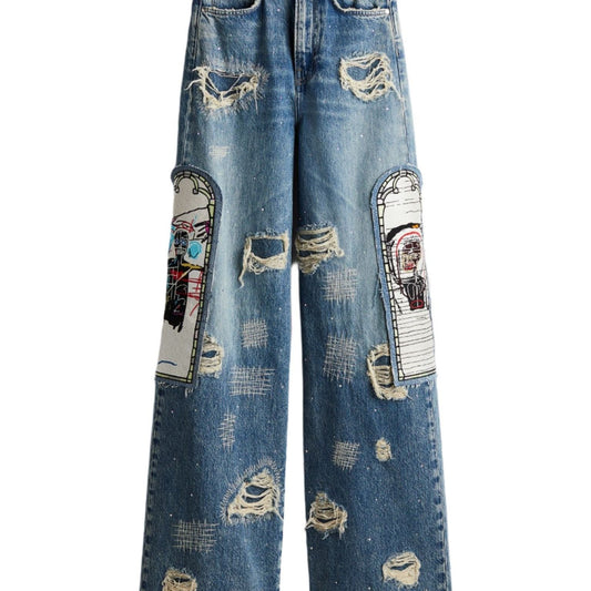 Who Decides War X Basquiat X H&M Straight Relaxed High Jeans Denim blue size 36