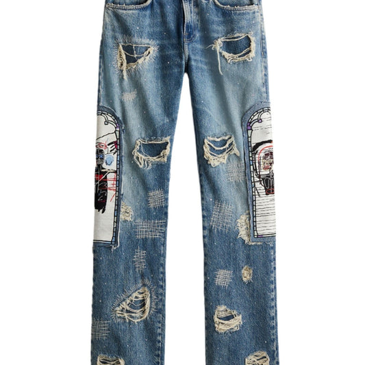 Who Decides War X Basquiat X H&M Straight Relaxed Jeans Denim Blue size 34